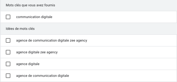 Outil de planification des mots clés Google Ads